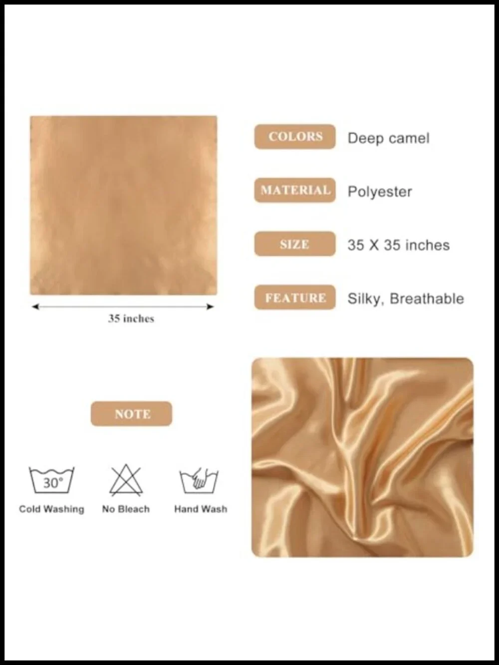 Large 35in Square Satin Head Scarf - Silk Like Hair Wraps Set of 3